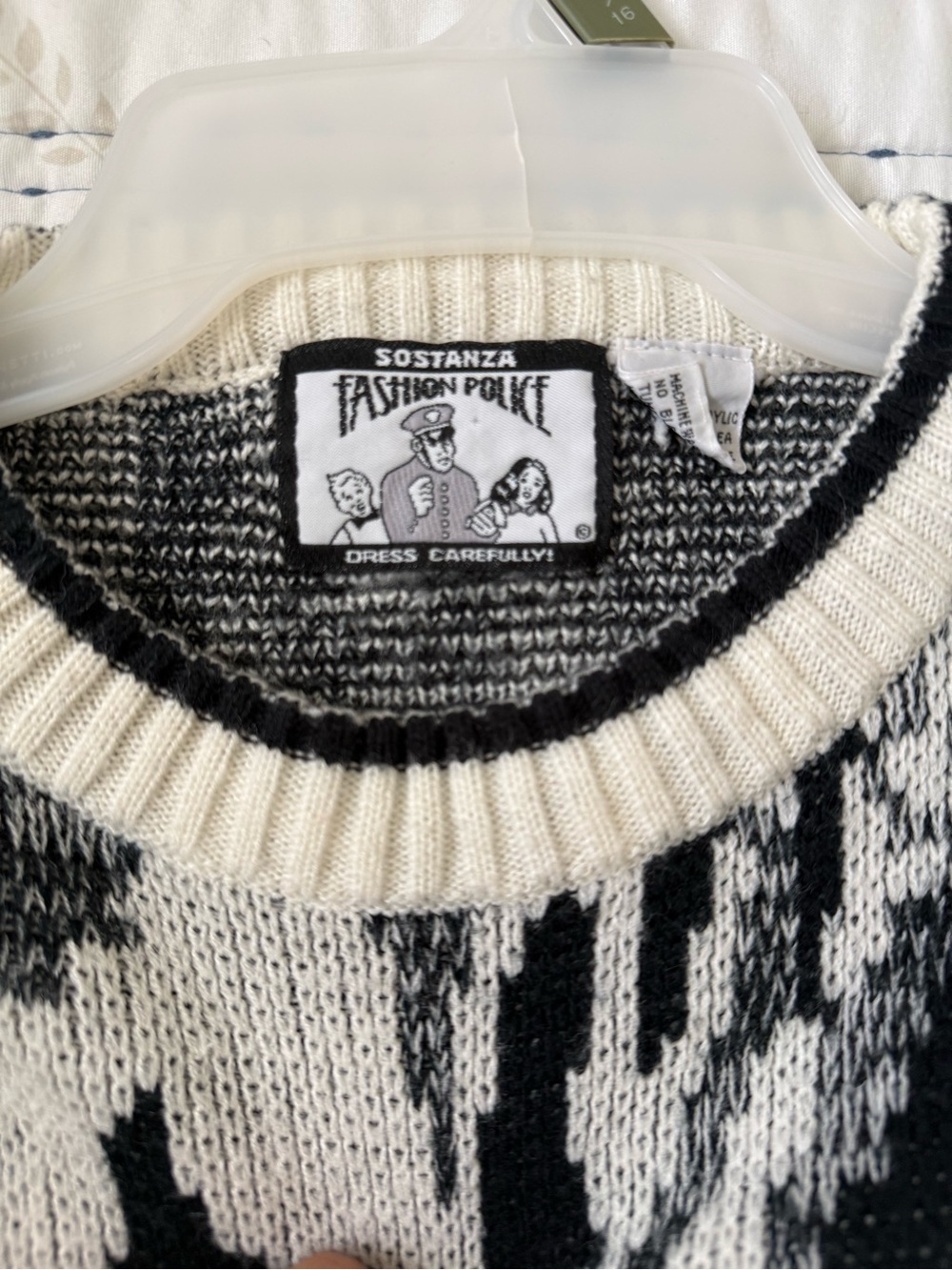 Sostanza Fashion Police Vintage Y2K  80s 90s Abstract Knit Sweater M Retro - Picture 4 of 7